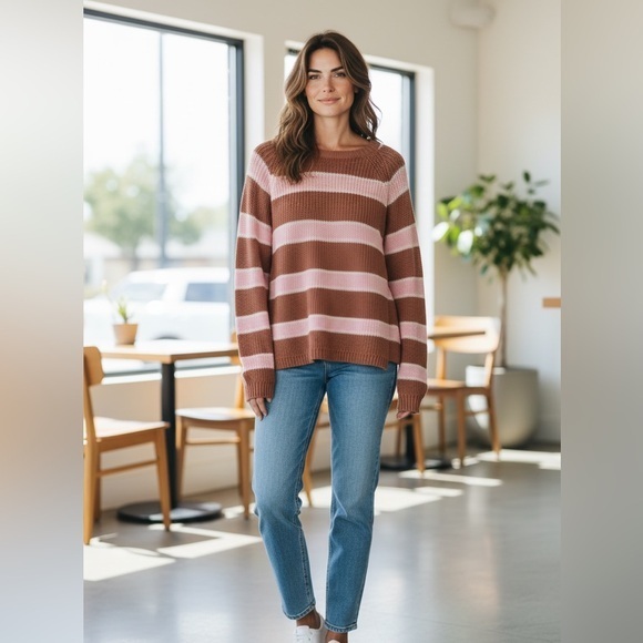 Altar'd State Sweaters - NWT Altar'd State Pink and Brown Striped Sweater